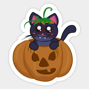 Vampire cat in a spooky halloween pumpkin Sticker